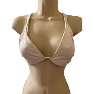 PINK by Victoria's Secret Classic White Corset Tie Back Swim Bikini Top- Size M